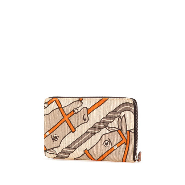 エルメス スティープルGM ラウンドファスナー 長財布 ベージュ マルチカラー トワルアッシュ レディース HERMES 【中古】