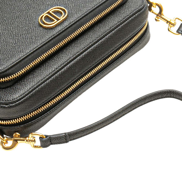 ディオール カロ ダブルポーチ 斜め掛け ショルダーバッグ ブラック レザー レディース Dior 【中古】
