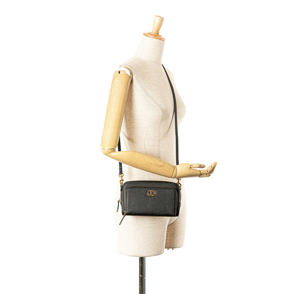ディオール カロ ダブルポーチ 斜め掛け ショルダーバッグ ブラック レザー レディース Dior 【中古】