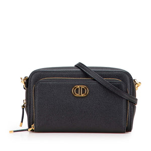 ディオール カロ ダブルポーチ 斜め掛け ショルダーバッグ ブラック レザー レディース Dior 【中古】