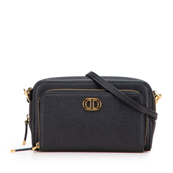 ディオール カロ ダブルポーチ 斜め掛け ショルダーバッグ ブラック レザー レディース Dior 【中古】