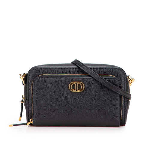 ディオール カロ ダブルポーチ 斜め掛け ショルダーバッグ ブラック レザー レディース Dior 【中古】