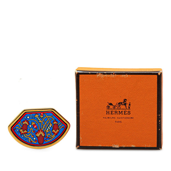 エルメス エマイユ 花 フラワー モチーフ ブローチ ゴールド ネイビー マルチカラー メッキ レディース HERMES 【中古】