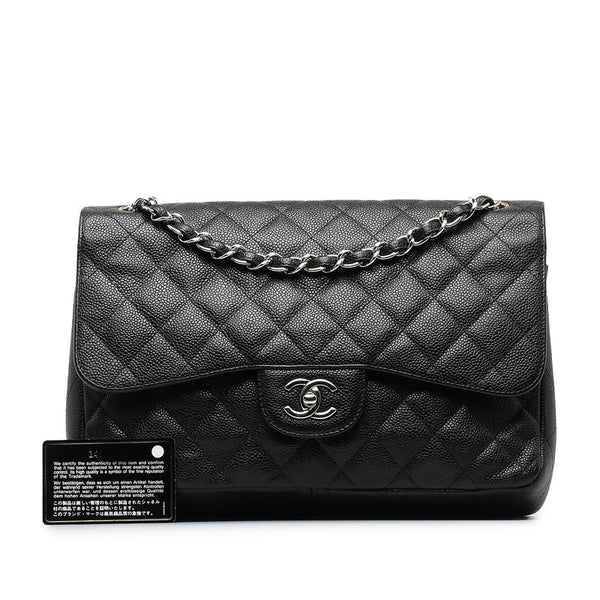 シャネル マトラッセ30 ココマーク ダブルフラップ チェーン ショルダーバッグ ブラック キャビアスキン レディース CHANEL 【中古】