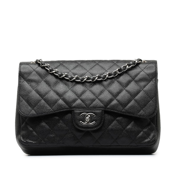 シャネル マトラッセ30 ココマーク ダブルフラップ チェーン ショルダーバッグ ブラック キャビアスキン レディース CHANEL 【中古】
