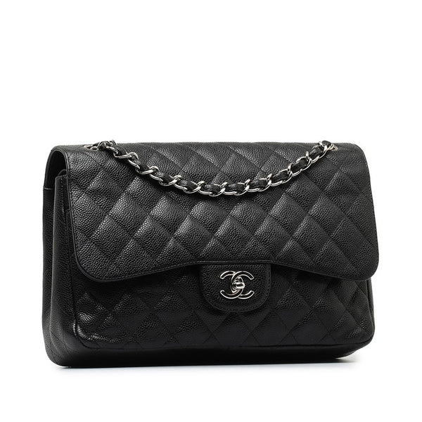 シャネル マトラッセ30 ココマーク ダブルフラップ チェーン ショルダーバッグ ブラック キャビアスキン レディース CHANEL 【中古】