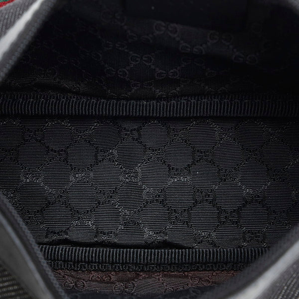 グッチ シェリーライン アクセサリーポーチ 92820 ブラック キャンバス レザー レディース GUCCI 【中古】