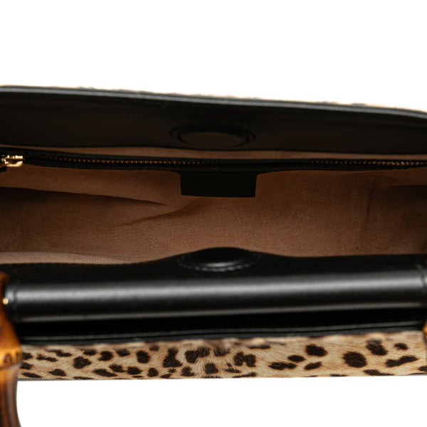 グッチ ニムフェア バンブー レオパード ハンドバッグ ショルダーバッグ 2WAY 459076 ベージュ ブラウン ブラック ハラコ レザー レディース GUCCI 【中古】