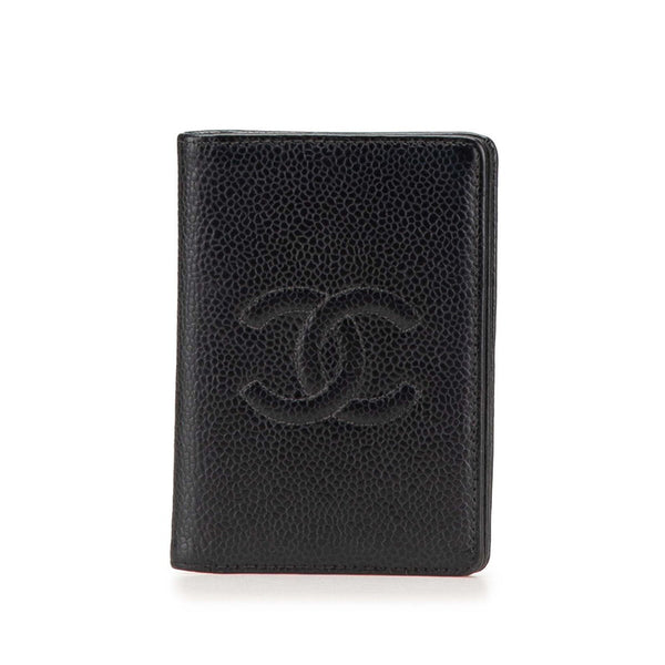 シャネル ココマーク カードケース パスケース ブラック キャビアスキン レディース CHANEL 【中古】