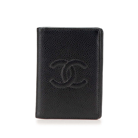 シャネル ココマーク カードケース パスケース ブラック キャビアスキン レディース CHANEL 【中古】
