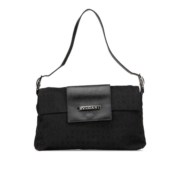 ブルガリ ロゴマニア ハンドバッグ ワンショルダーバッグ ブラック キャンバス レザー レディース BVLGARI 【中古】