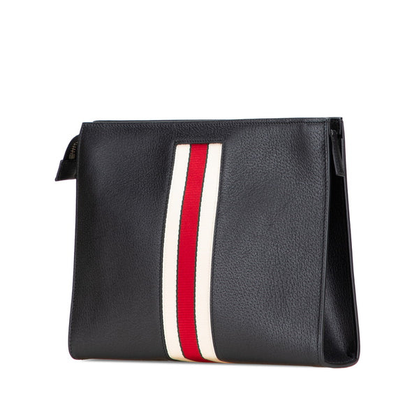 グッチ ウェブ ストライプ クラッチバッグ セカンドバッグ 475316 ブラック レザー メンズ GUCCI 【中古】