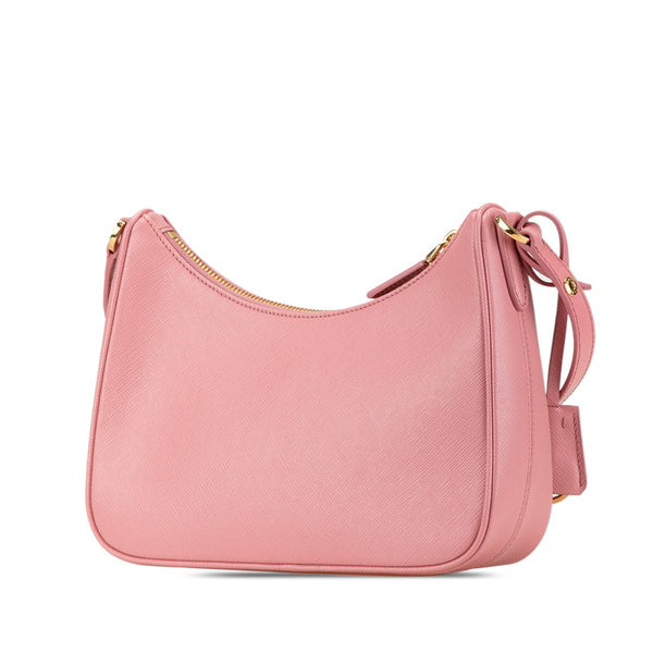 プラダ 三角ロゴプレート サフィアーノ ショルダーバッグ ピンク レザー レディース PRADA 【中古】