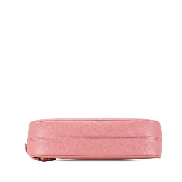 プラダ 三角ロゴプレート サフィアーノ ショルダーバッグ ピンク レザー レディース PRADA 【中古】