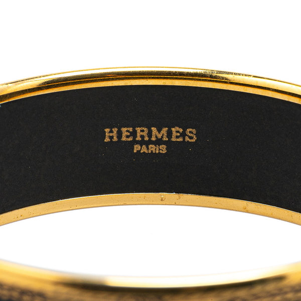 エルメス エマイユGM 馬 ホース バングル ブラック ゴールド メッキ レディース HERMES 【中古】