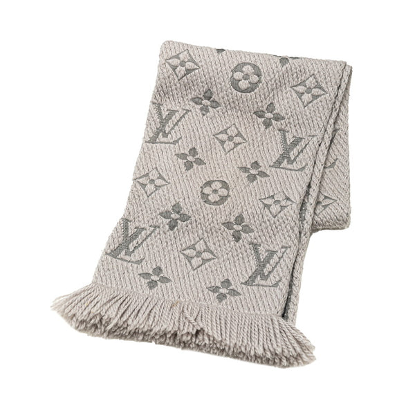 ルイ ヴィトン エシャルプロゴマニア マフラー M74742 グレー グリペルル ウール シルク レディース LOUIS VUITTON 【中古】