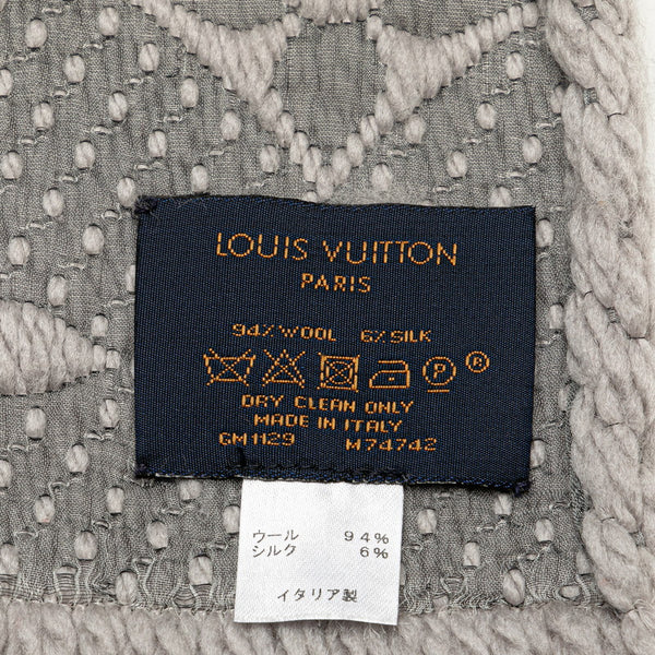 ルイ ヴィトン エシャルプロゴマニア マフラー M74742 グレー グリペルル ウール シルク レディース LOUIS VUITTON 【中古】