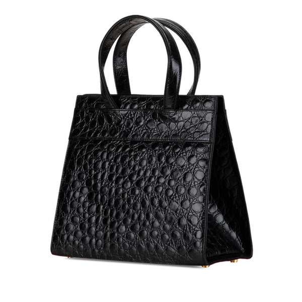 サルヴァトーレフェラガモ クロコ型押し ヴァラリボン ハンドバッグ ショルダーバッグ 2WAY BA214178 ブラック レザー レディース Salvatore Ferragamo 【中古】