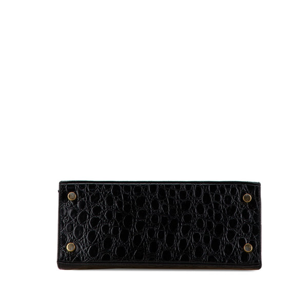 サルヴァトーレフェラガモ クロコ型押し ヴァラリボン ハンドバッグ ショルダーバッグ 2WAY BA214178 ブラック レザー レディース Salvatore Ferragamo 【中古】