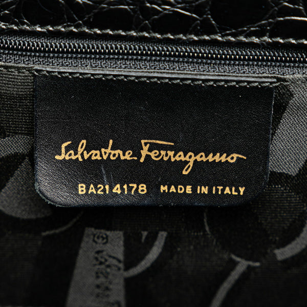 サルヴァトーレフェラガモ クロコ型押し ヴァラリボン ハンドバッグ ショルダーバッグ 2WAY BA214178 ブラック レザー レディース Salvatore Ferragamo 【中古】