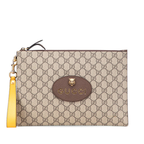 グッチ GGスプリーム ネオヴィンテージ クラッチバッグ 473956 ベージュ ブラウン PVC レザー レディース GUCCI 【中古】