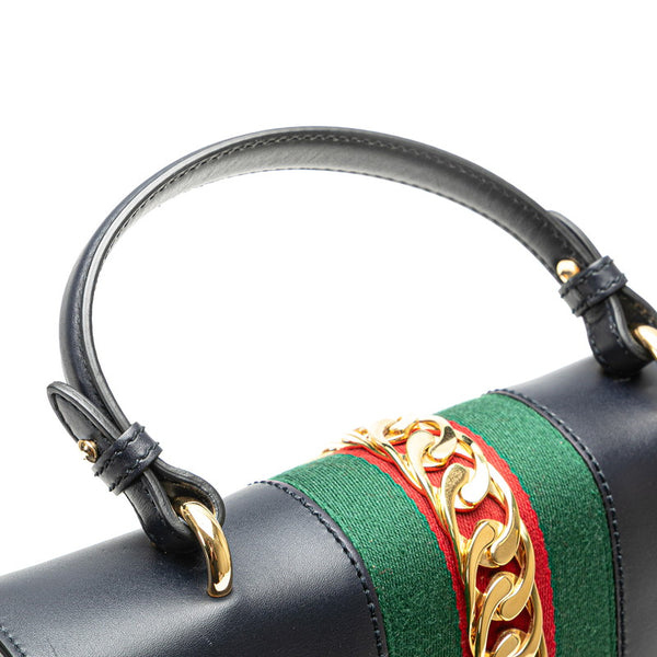 グッチ シェリーライン シルヴィ ハンドバッグ ショルダーバッグ 2WAY 431665 ネイビー レザー レディース GUCCI 【中古】