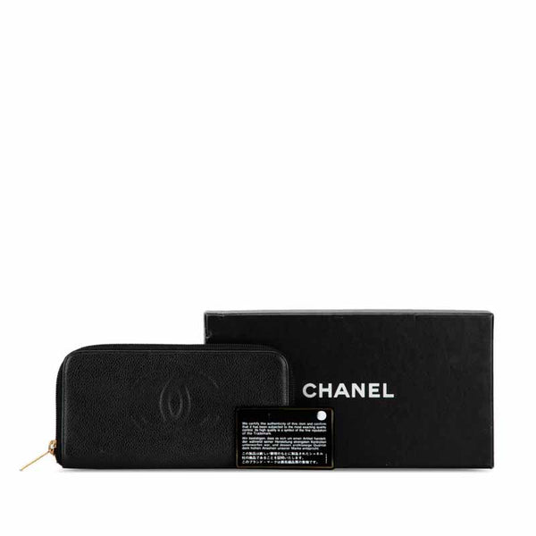 シャネル ココマーク ラウンドファスナー 長財布 ブラック キャビアスキン レディース CHANEL 【中古】