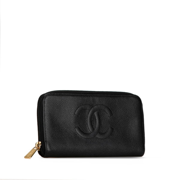 シャネル ココマーク ラウンドファスナー 長財布 ブラック キャビアスキン レディース CHANEL 【中古】