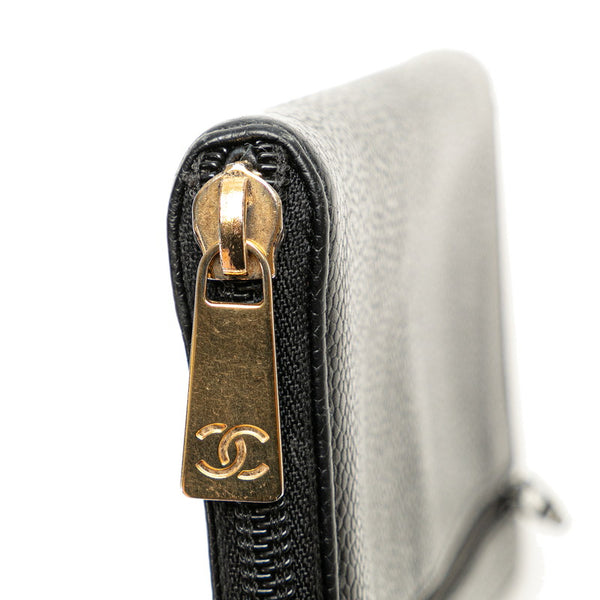 シャネル ココマーク ラウンドファスナー 長財布 ブラック キャビアスキン レディース CHANEL 【中古】