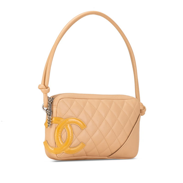シャネル マトラッセ カンボンライン ココマーク ポーチ ベージュ イエロー レザー レディース CHANEL 【中古】