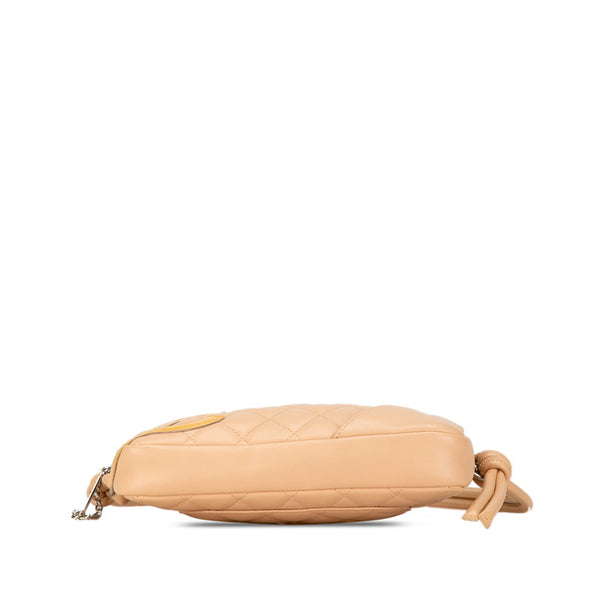 シャネル マトラッセ カンボンライン ココマーク ポーチ ベージュ イエロー レザー レディース CHANEL 【中古】