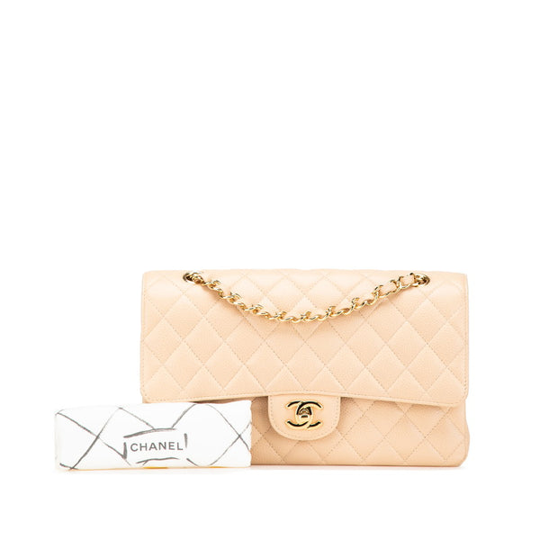 シャネル マトラッセ25 ダブルフラップ チェーン ショルダーバッグ  ベージュ ゴールド金具 キャビアスキン レディース CHANEL 【中古】