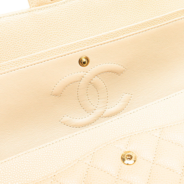 シャネル マトラッセ25 ダブルフラップ チェーン ショルダーバッグ  ベージュ ゴールド金具 キャビアスキン レディース CHANEL 【中古】