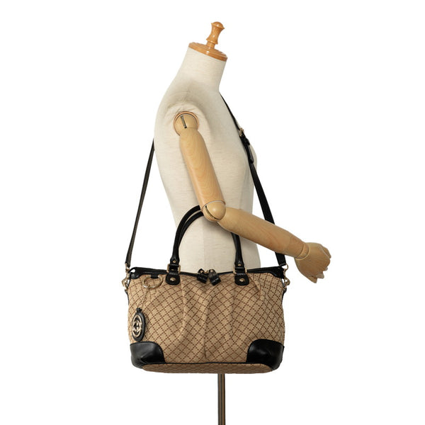 グッチ ディアマンテ スーキー ハンドバッグ ショルダーバッグ 2WAY 247902 ベージュ ブラック キャンバス レザー レディース GUCCI 【中古】