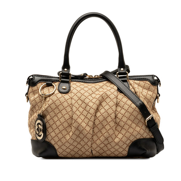 グッチ ディアマンテ スーキー ハンドバッグ ショルダーバッグ 2WAY 247902 ベージュ ブラック キャンバス レザー レディース GUCCI 【中古】