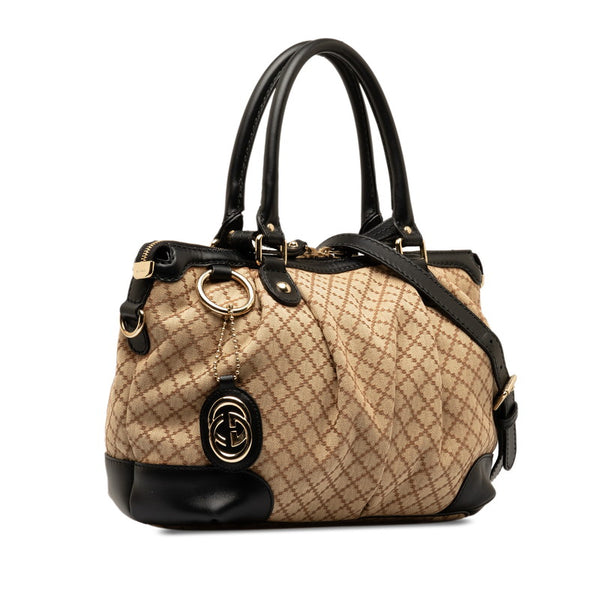 グッチ ディアマンテ スーキー ハンドバッグ ショルダーバッグ 2WAY 247902 ベージュ ブラック キャンバス レザー レディース GUCCI 【中古】
