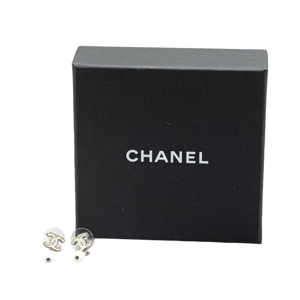 シャネル ココマーク ラメ ピアス シルバー ホワイト メタル レディース CHANEL 【中古】