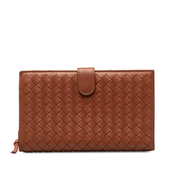 ボッテガヴェネタ イントレチャート 二つ折り 長財布 ブラウン レザー レディース BOTTEGAVENETA 【中古】