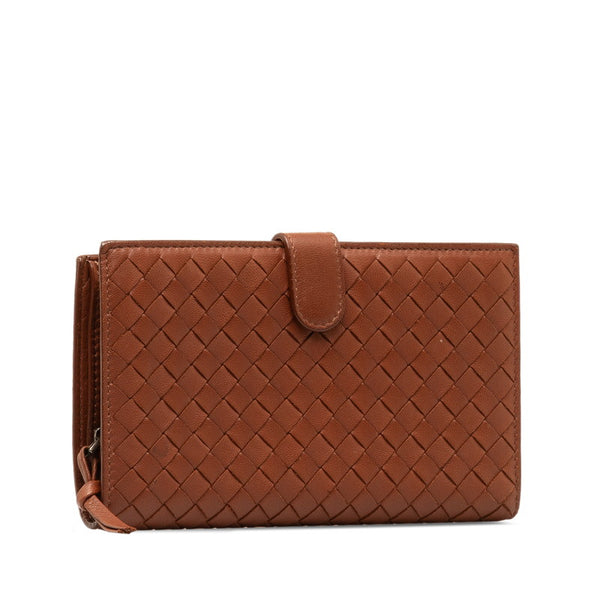 ボッテガヴェネタ イントレチャート 二つ折り 長財布 ブラウン レザー レディース BOTTEGAVENETA 【中古】