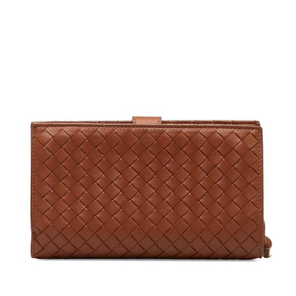 ボッテガヴェネタ イントレチャート 二つ折り 長財布 ブラウン レザー レディース BOTTEGAVENETA 【中古】