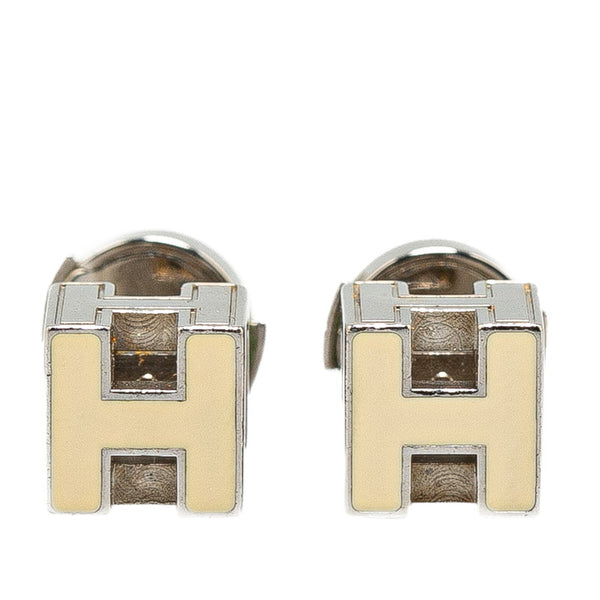 エルメス カージュドアッシュ Hキューブ ピアス シルバー アイボリー メタル レディース HERMES 【中古】
