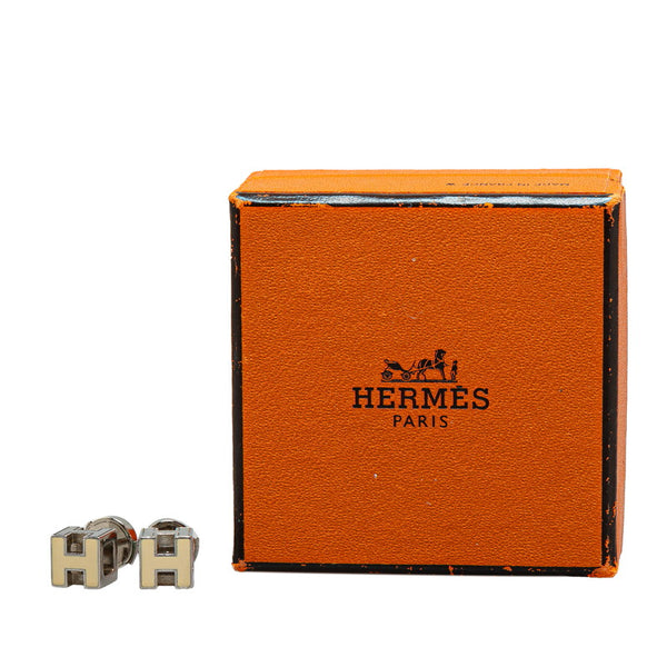 エルメス カージュドアッシュ Hキューブ ピアス シルバー アイボリー メタル レディース HERMES 【中古】