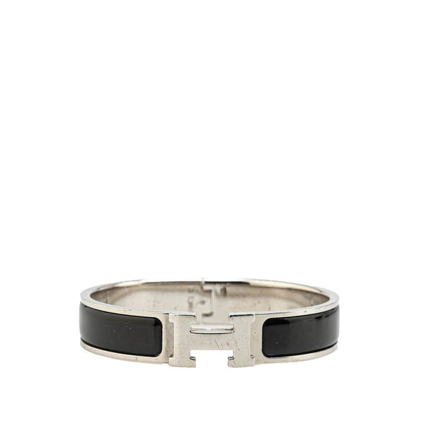 エルメス クリッククラックH PM ブレスレット バングル シルバー ブラック メタル レディース HERMES 【中古】