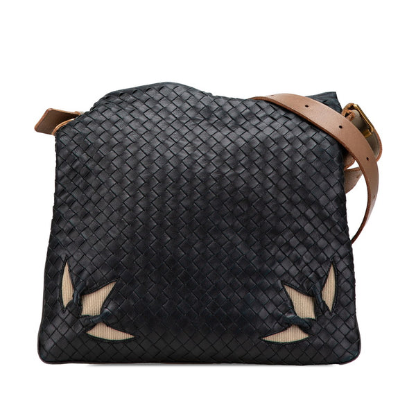 ボッテガヴェネタ イントレチャート 斜め掛け ショルダーバッグ ブラック レザー レディース BOTTEGAVENETA 【中古】