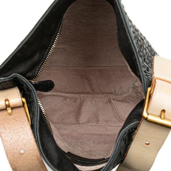 ボッテガヴェネタ イントレチャート 斜め掛け ショルダーバッグ ブラック レザー レディース BOTTEGAVENETA 【中古】