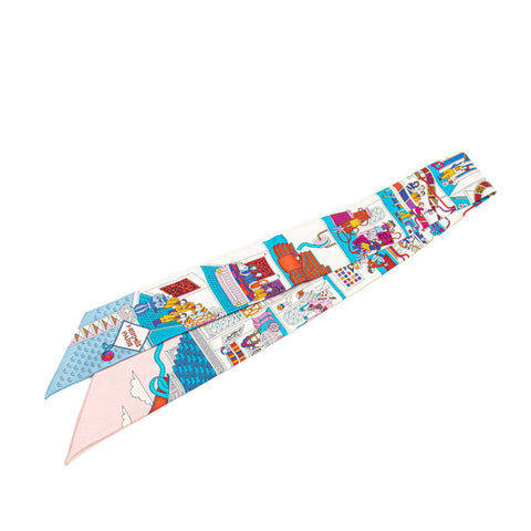 エルメス ツイリー La Maison des Carres メゾン デ カレ スカーフ ホワイト マルチカラー シルク レディース HERMES 【中古】