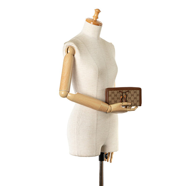 グッチ GGキャンバス バンブー タッセル ラウンドファスナー 長財布 269991 ブラウン ベージュ キャンバス レザー レディース GUCCI 【中古】