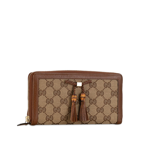 グッチ GGキャンバス バンブー タッセル ラウンドファスナー 長財布 269991 ブラウン ベージュ キャンバス レザー レディース GUCCI 【中古】