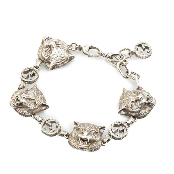 グッチ インターロッキングG タイガー ブレスレット SV925 シルバー レディース GUCCI 【中古】