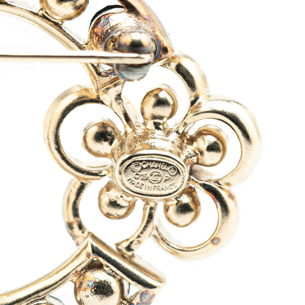 シャネル ココマーク 花 フラワー モチーフ ラインストーン ブローチ ゴールド ブラック メッキ フェイクパール レディース CHANEL 【中古】